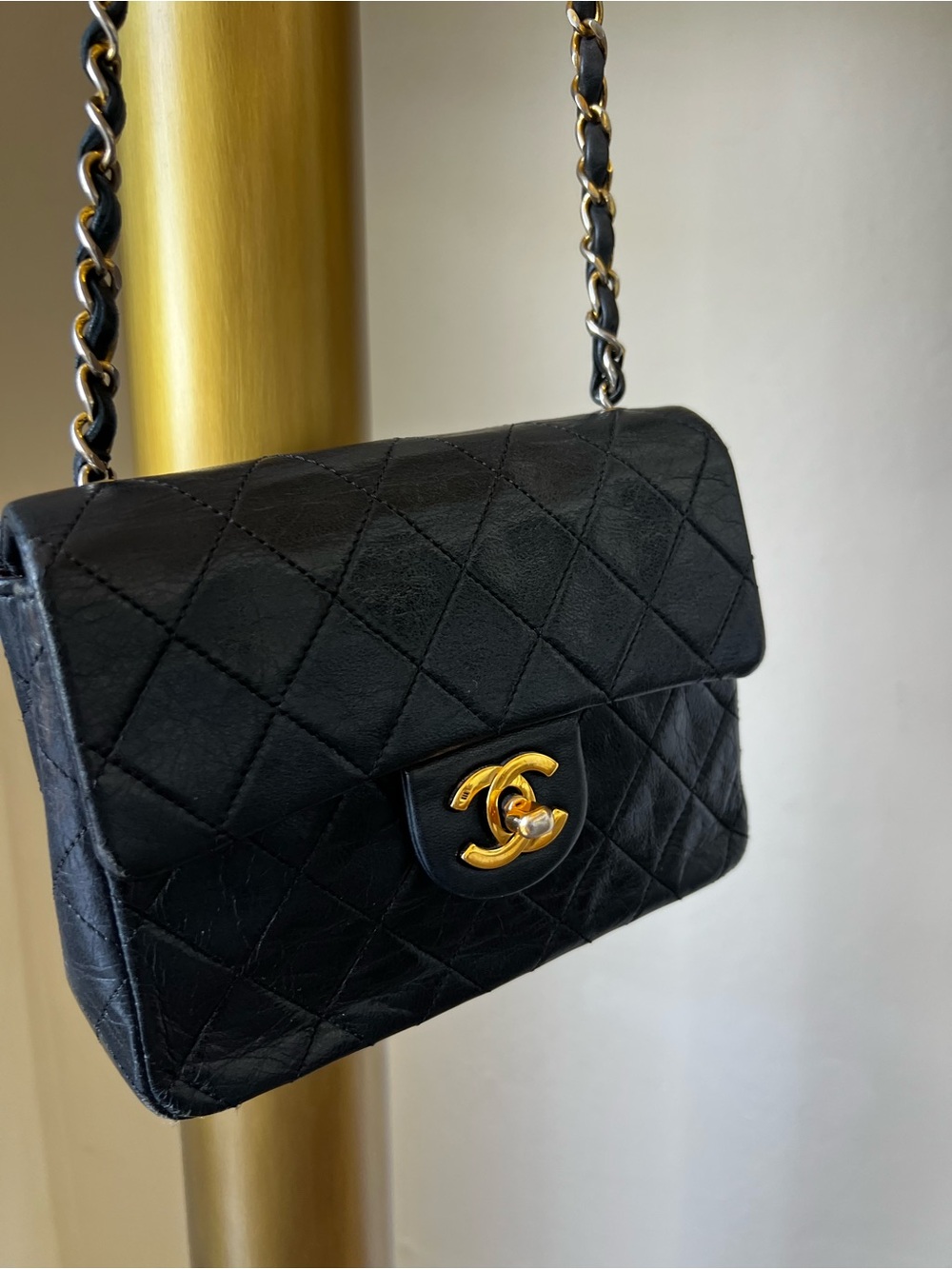 CHANEL Vintage Black Quilted Lambskin Mini Flap Bag with Gold CC Hardware